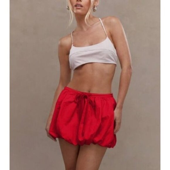 NWT Missguided Womens Drawstring Bubble Mini Skirt Size XL Red - Picture 1 of 8